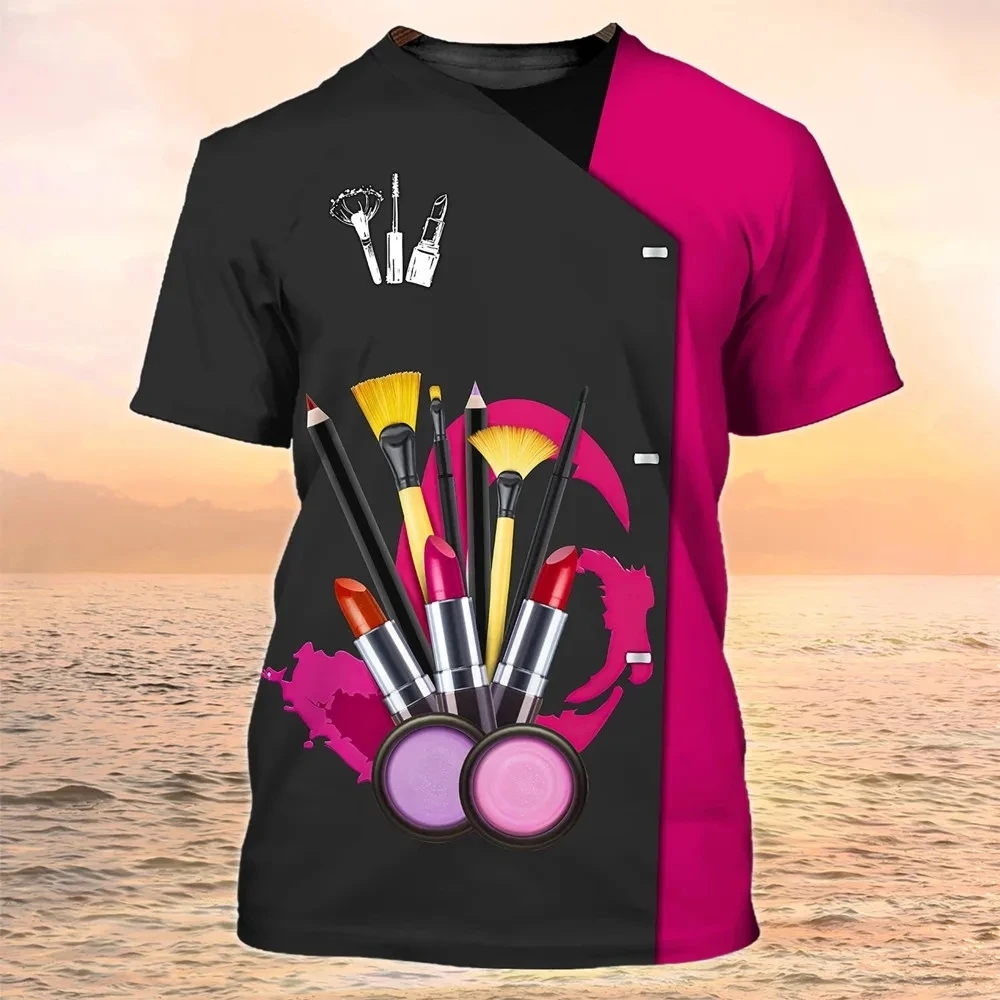 3D Printing Maket - メイクアップアーティスト Tシャツ化粧品美容師 3D プリントストリート男性女性ファッション特大 Tシャツ Tシャツトップス制服服
