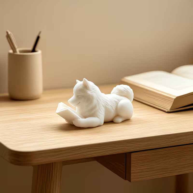 サモエド装飾像、3Dプリントされた寝そべる犬の置物、棚の飾り - 3D Printing Enthusiast のレビューと価格