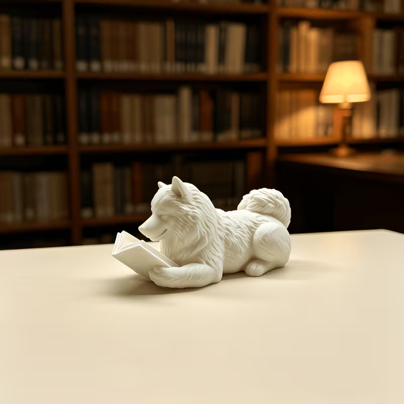 サモエド装飾像、3Dプリントされた寝そべる犬の置物、棚の飾り - 3D Printing Enthusiast のレビューと価格